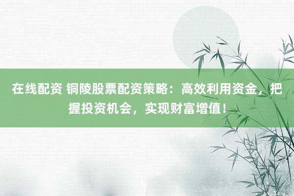 在线配资 铜陵股票配资策略：高效利用资金，把握投资机会，实现财富增值！