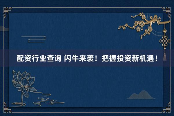 配资行业查询 闪牛来袭！把握投资新机遇！